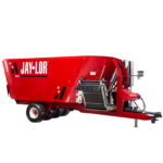 6650 | Jaylor Red Jay-Lor feed mixer wagon with hitch and control panel, used for farm livestock feed mixing (side view)
